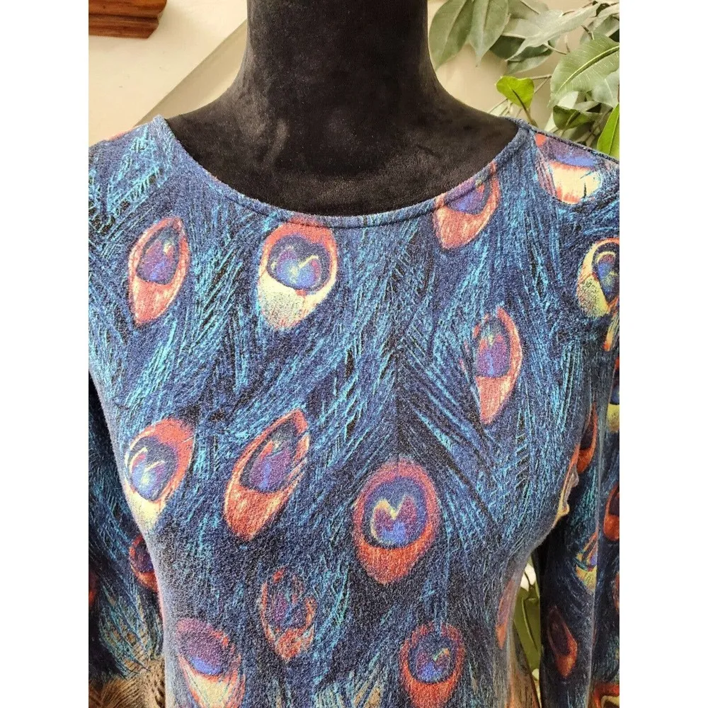 Grace Elements Women Blue & Gray Rayon Round Neck Long Sleeve Top Blouse Size L - Image 4