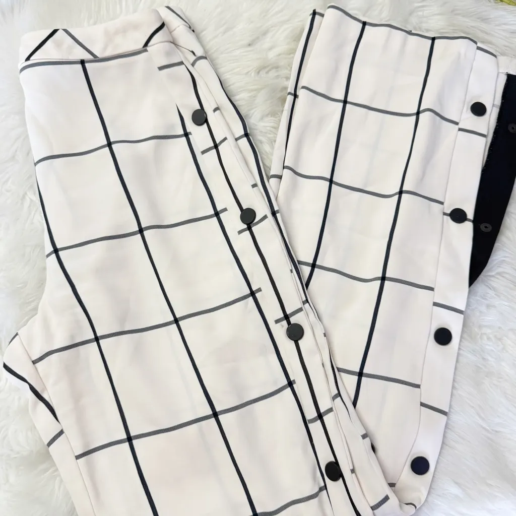 Topshop Windowpane Grid Pants Cream Black Side Button US 4 - Image 5