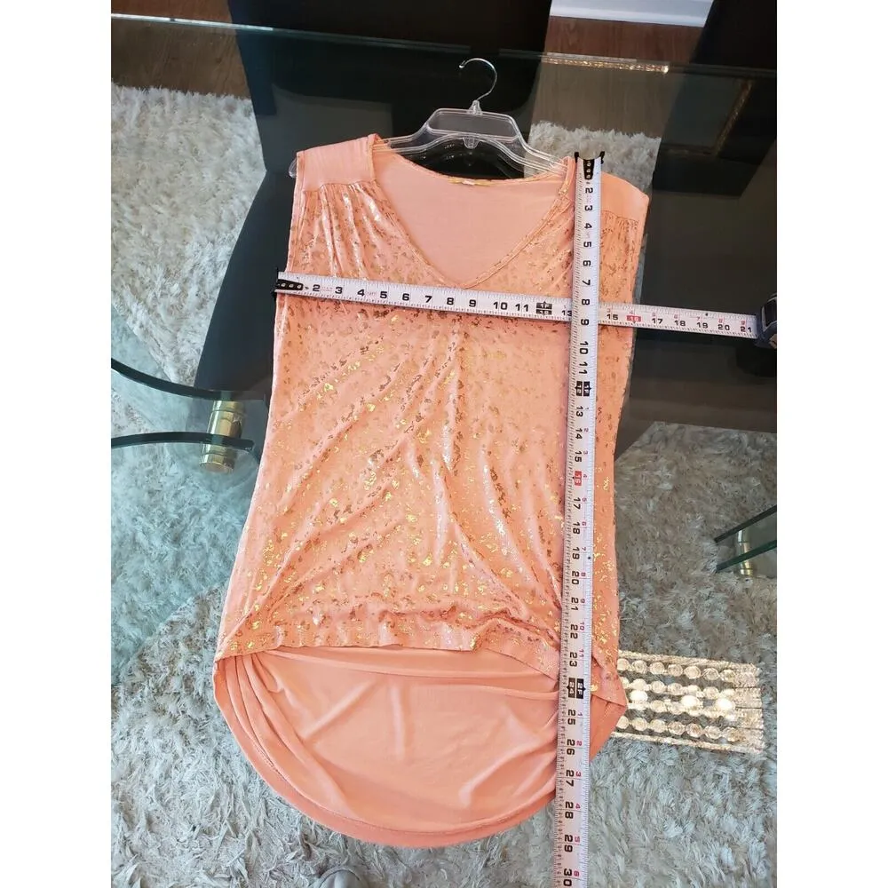 Gianni Bini Womens Peach Metallic Modal V Neck High Low Sleeveless Top Blouse XS - Image 10