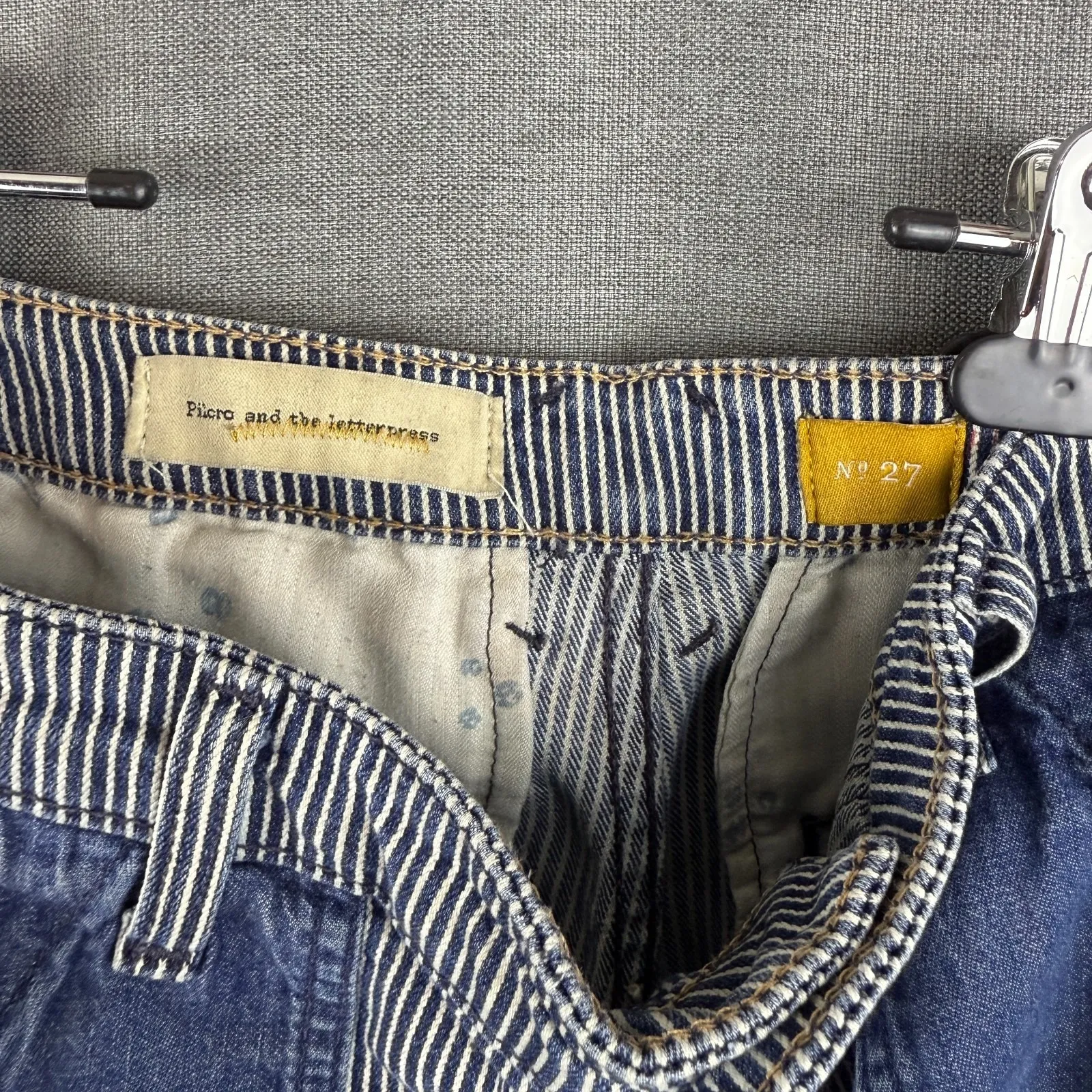 ANTHROPOLOGIE Pilcro and the Letterpress Railroad Striped Denim Shorts Womens 27 - Image 4