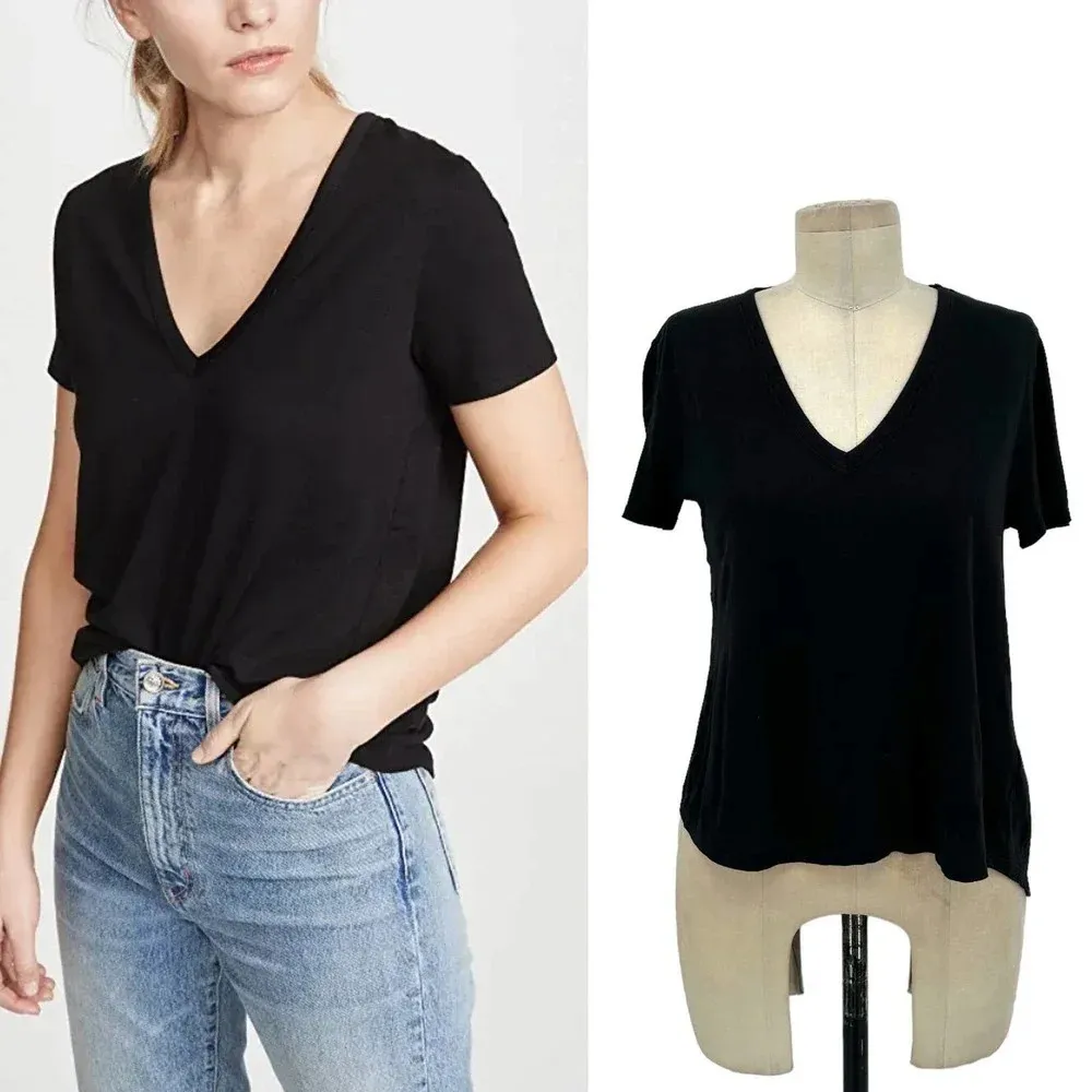 Veronica Beard Cindy V Neck High Low Tee In‎ Black Size Small - Image 2