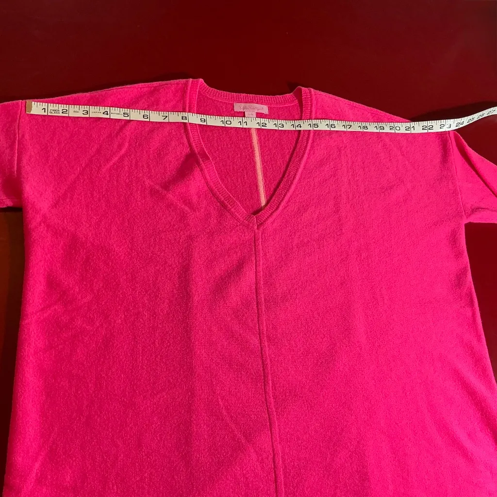 Lilly Pulitzer Sweater S/M Neon Pink 100% Cashmere Oversized Cozy V Neck Womens - Image 5