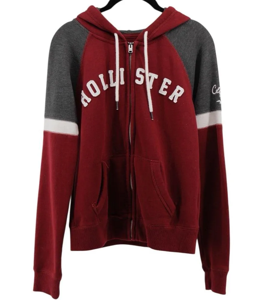 Hollister Y2K Spellout Zipper Hooded Jacket Academia College Size M - Image 2