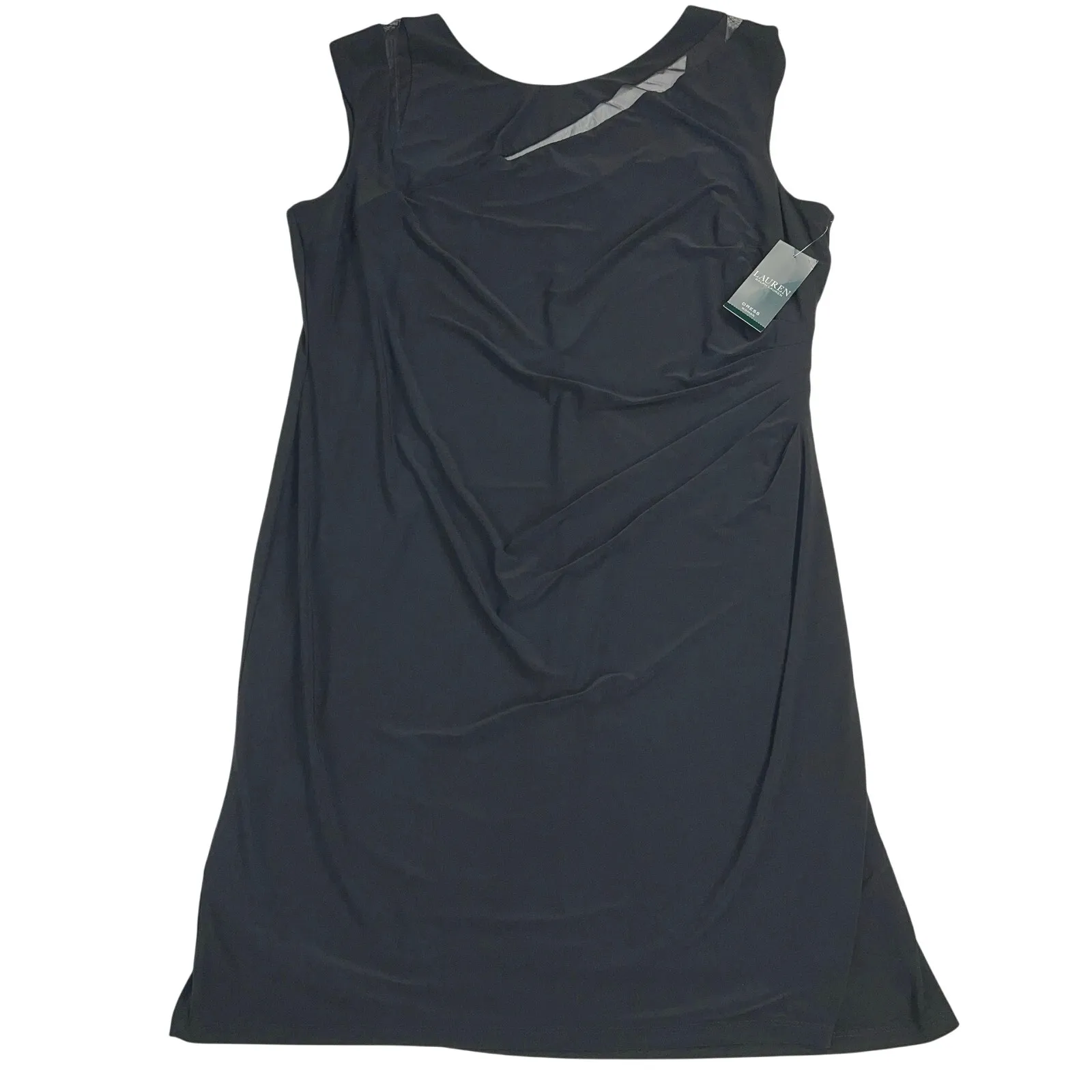 Lauren Ralph Lauren LBD Ruched Mesh Inset Little Black Dress Cap Sleeve Size 22W - Image 3