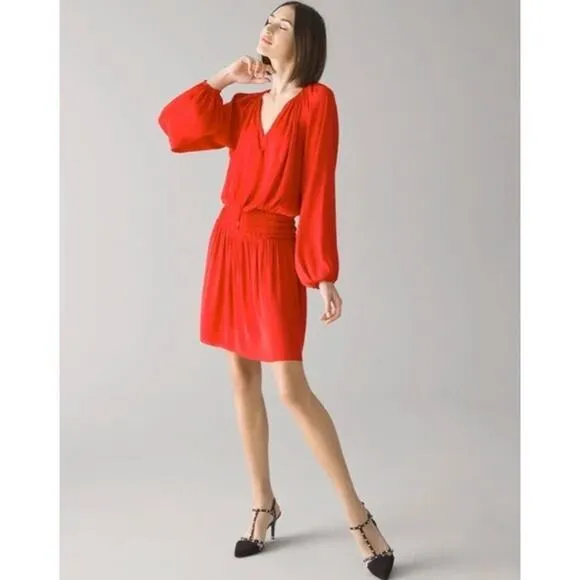 White House Black Market Drop Waist Blouson Dress in red,‎ size L - Image 2