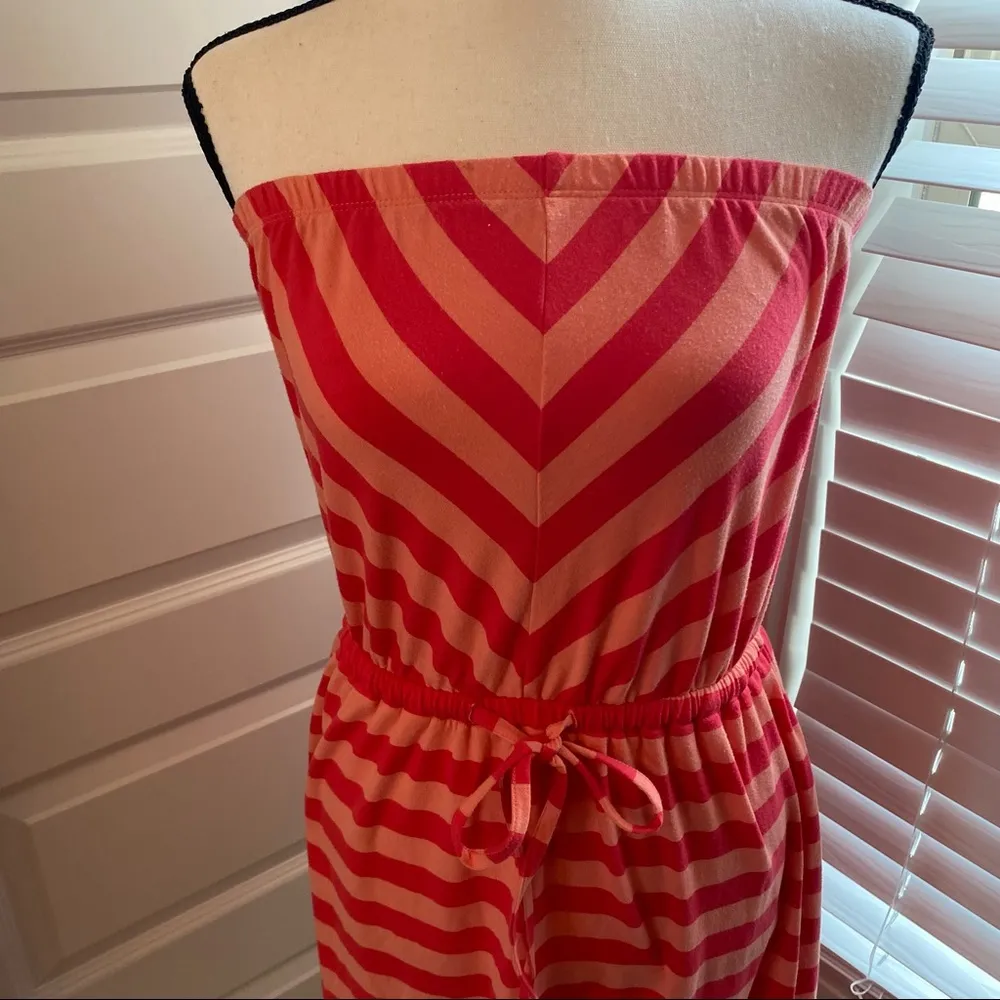 Mossimo || Peach/coral striped tube top dress with drawstring at waist Size M - Image 2
