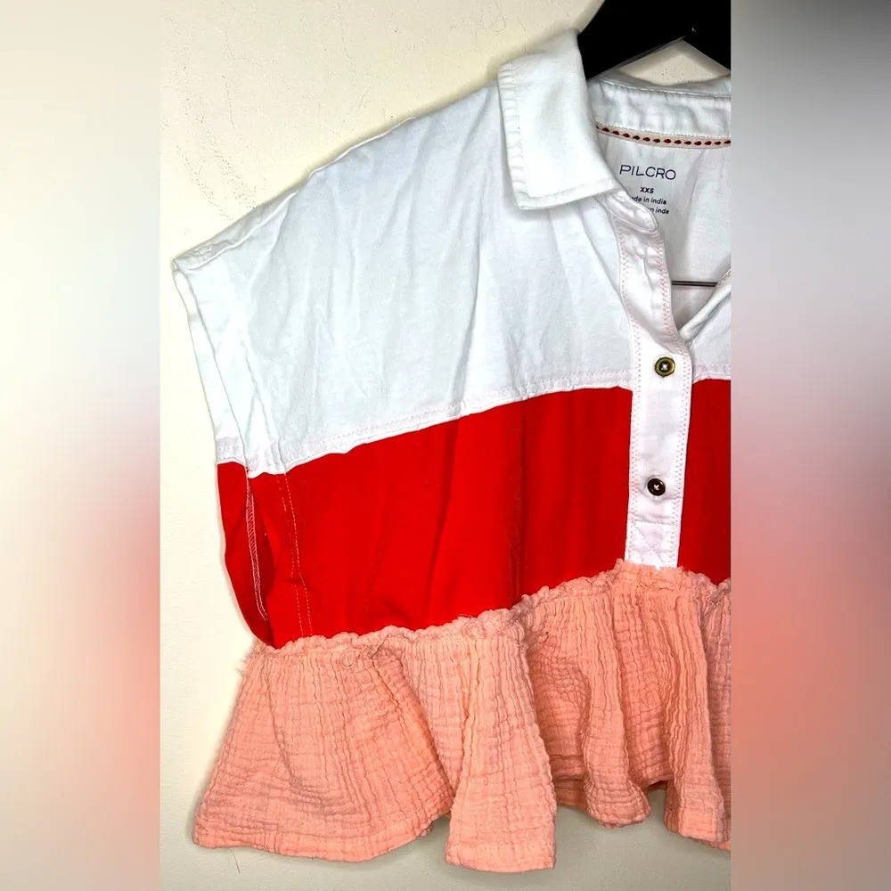 Pilcro Anthropologie Bonfire Rugby Top Pink Cotton Cropped Collared‎ Shirt XXS - Image 6