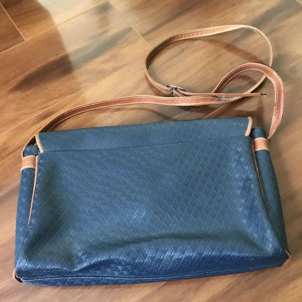 Liz Claiborne Vintage Crossbody Purse - Blue Faux Leather Bag With Tan Accents - Image 6