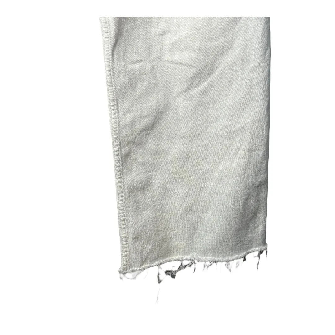 Zara Wide Leg Cropped Jeans High Waist Distressed Hem White Women‎ Size 6 - Image 4
