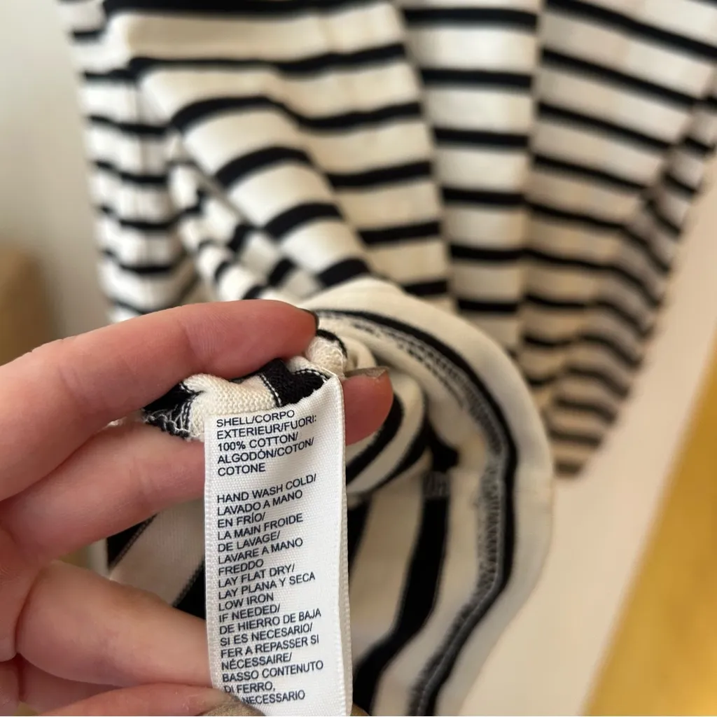 Rebecca Minkoff Talia Striped Puff Sleeve T-Shirt Dress Black Cream $128 Size S - Image 6