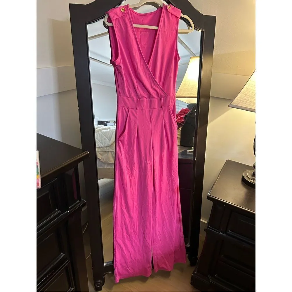 NEW Pink Wide Leg Pant Jumpsuit No Belt Small - Image 4