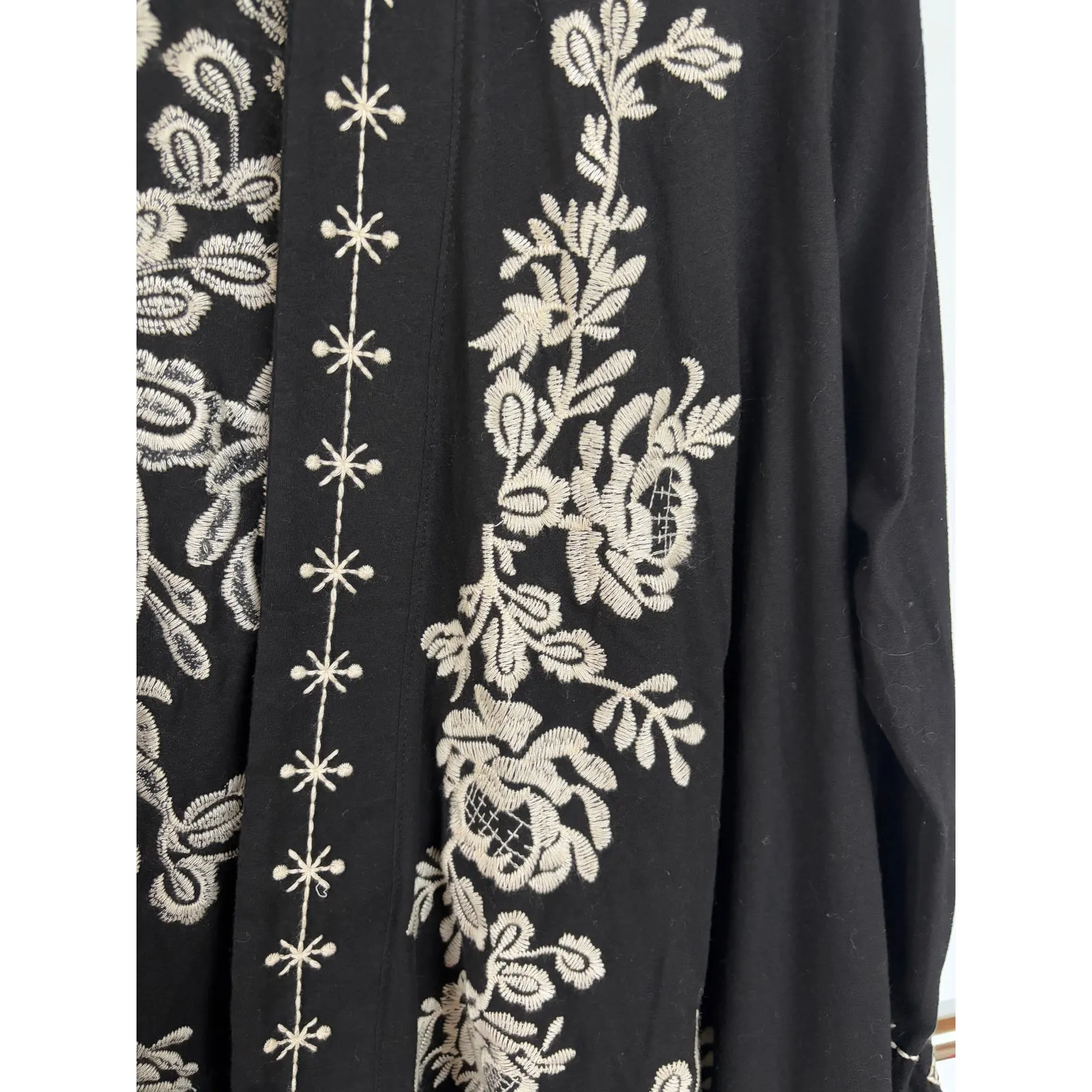 Boho Embroidered Blouse Black Flowy Open Beach Kimono Vacation Career Medium - Image 5
