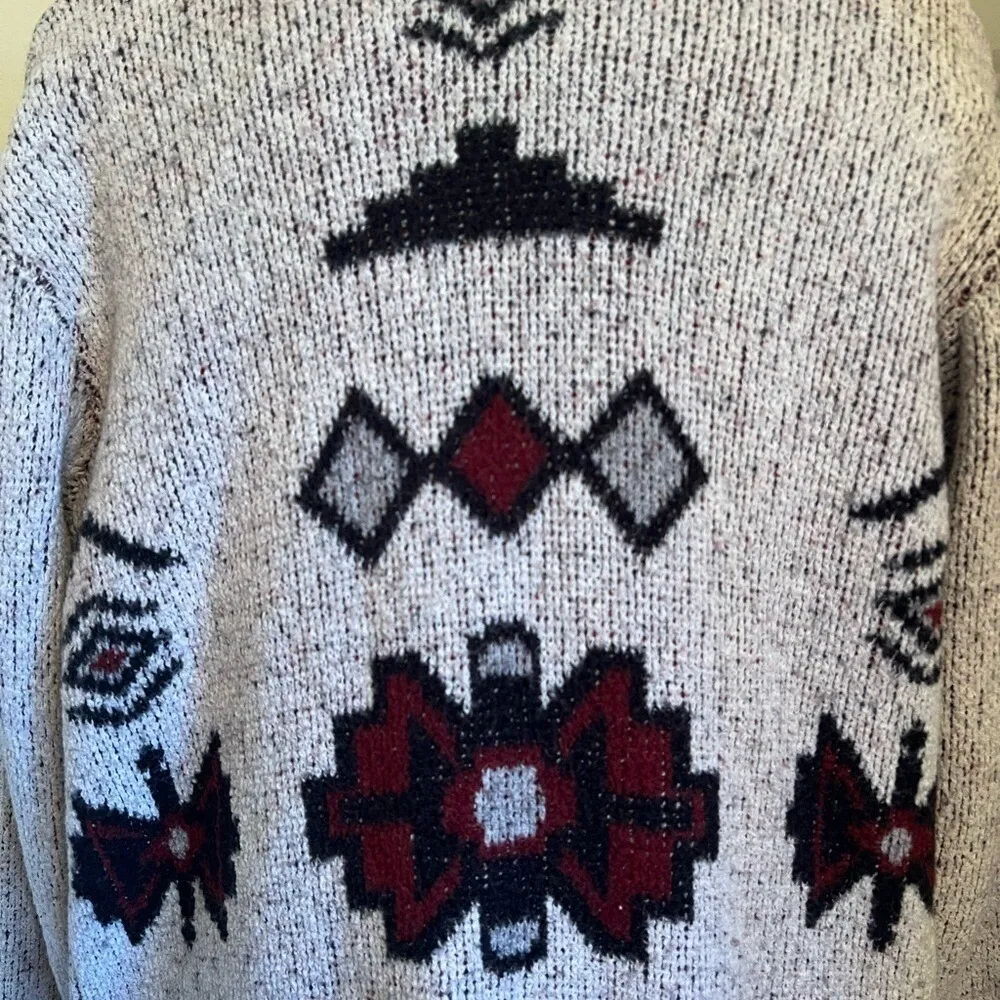 London Kaye Cotton Blend Open Front Cardigan Aztec Boho Southwestern Print M Gray Size M - Image 9