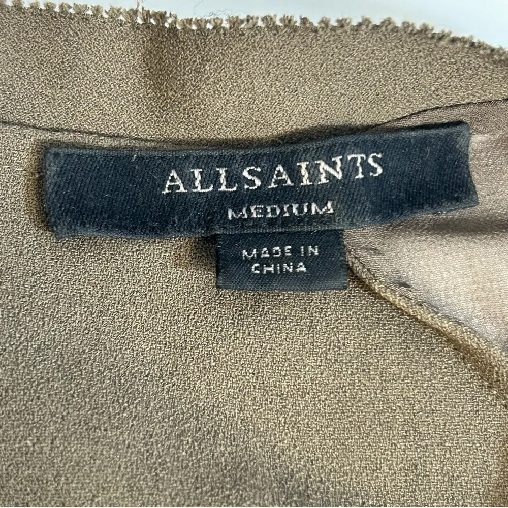 All Saints Jay Sleeveless Pleated Dress in Camo Green Size M - Image 10