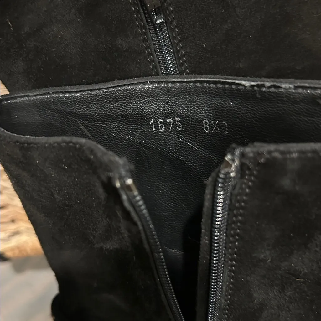 Max de Carlo Italian Suede Black Cheetah Calfskin CROC Accent Heeled Boots 1675 Size 8.5 - Image 7