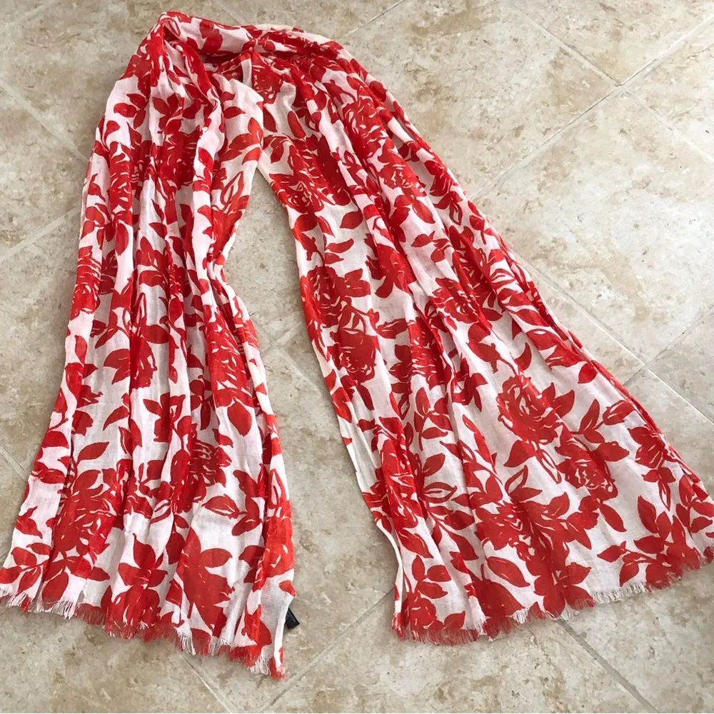 Linen Blend Scarf 78x23” Red/White - Image 5