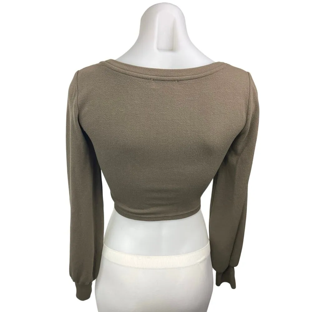 Aritzia Babaton Gray Square Neck Long Sleeve Cropped Sweatshirt Top Size S - Image 2