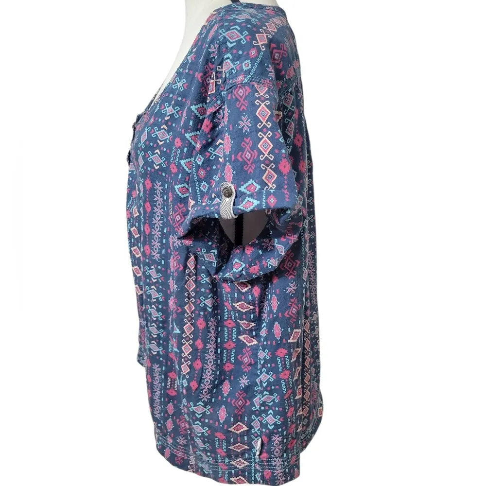 Woolrich Southwestern Geo Print Cuffed Sleeve Top Organic Cotton Sz XXL - Image 2