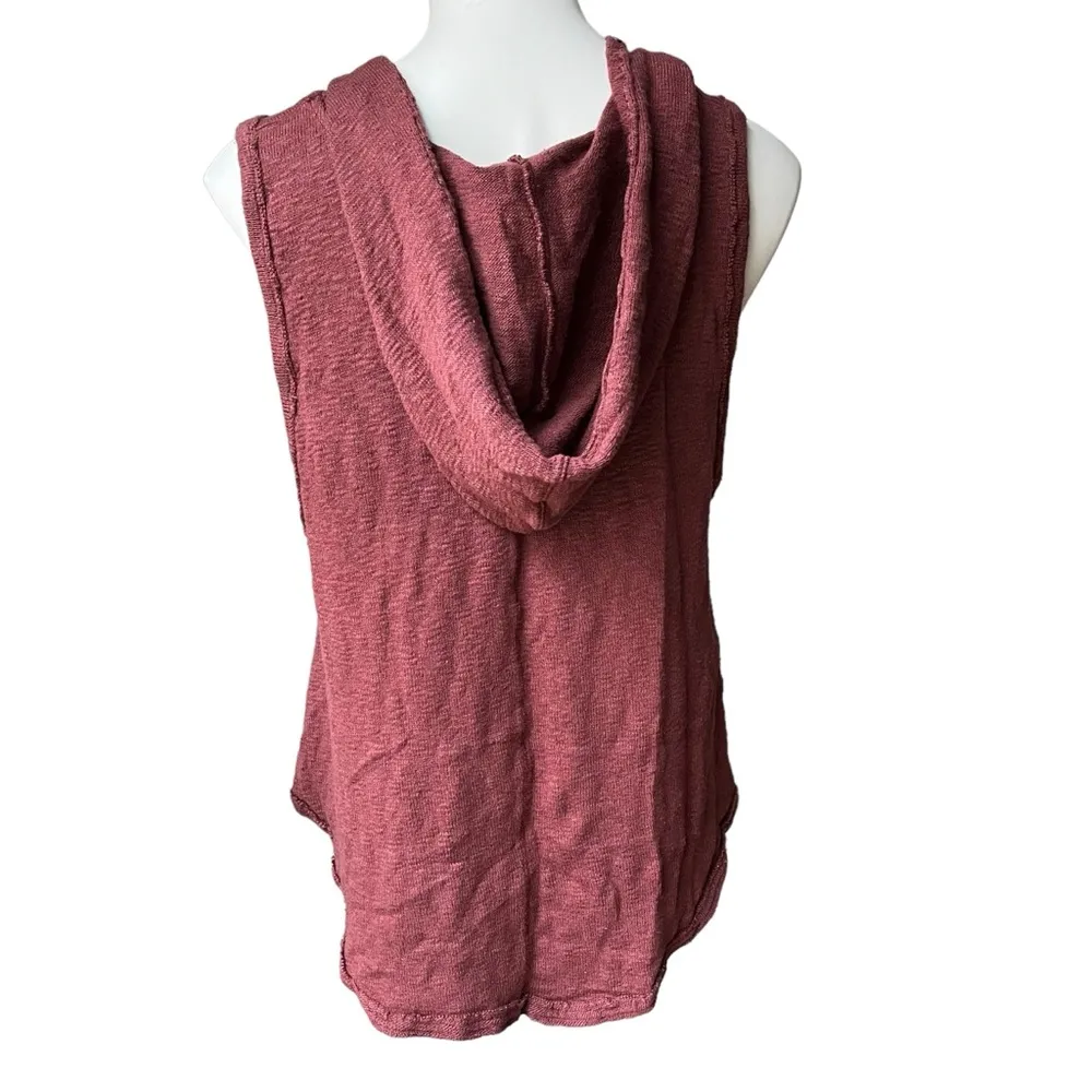 We the Free Sleeveless Lace Up Knit Hoodie, Burgundy - Image 2