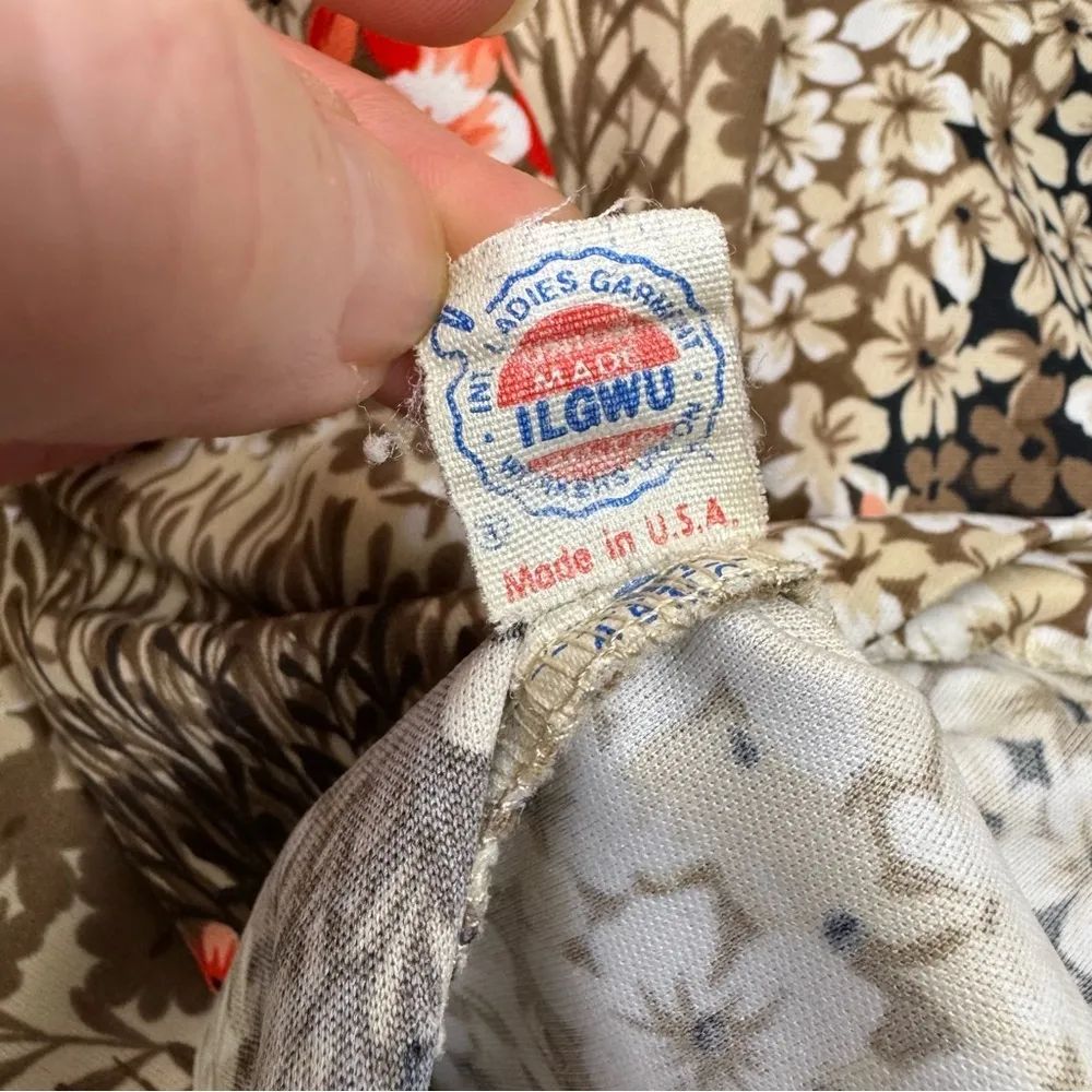 Mardi Modes New York ILGWU Vintage Floral Wide Collar Cap Sleeve Blouse USA Brown Size M - Image 12