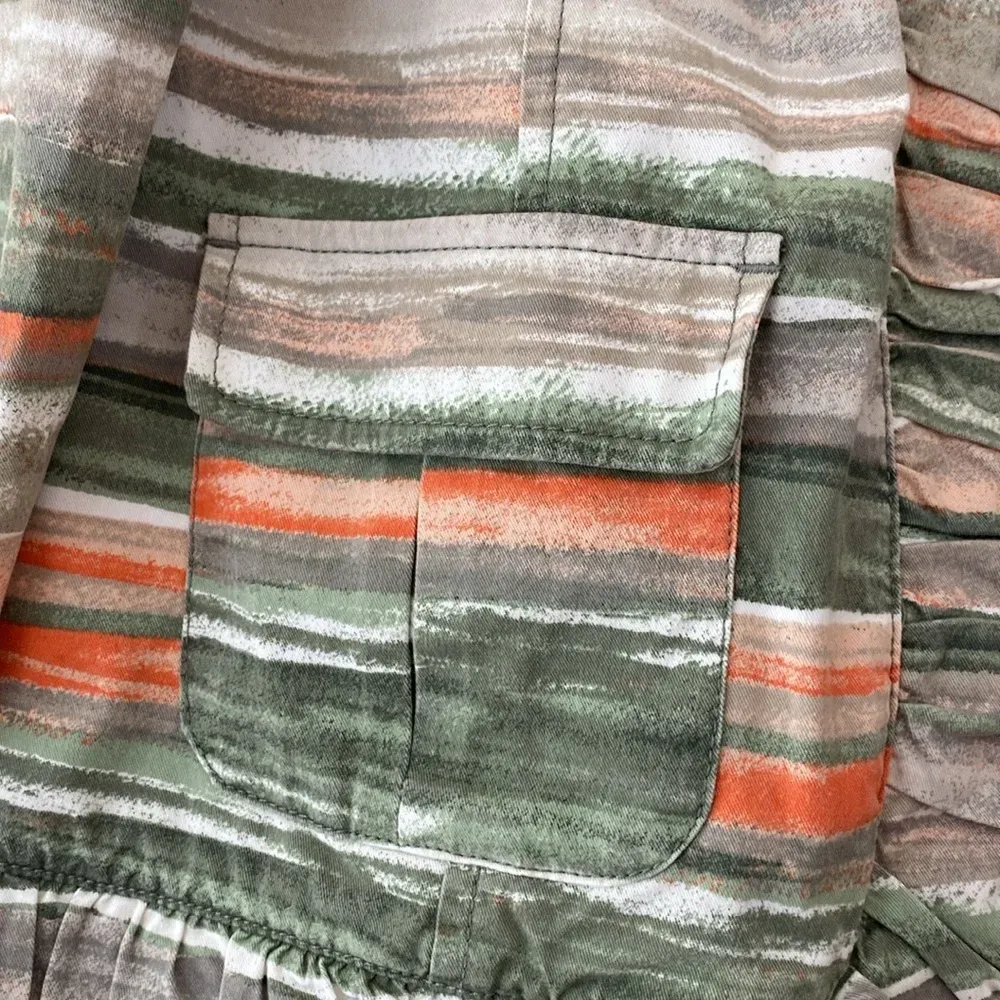 Chico’s Size 2 Abstract Striped‎ Cotton Ruffle Open Front Jacket Chicos Large - Image 3