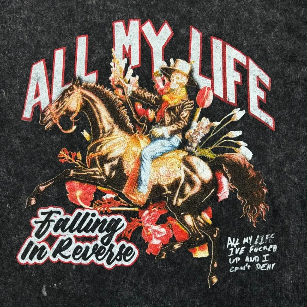 Falling in Reverse All My Life Rock Band Mineral Wash T-Shirt Size Medium  - Image 2