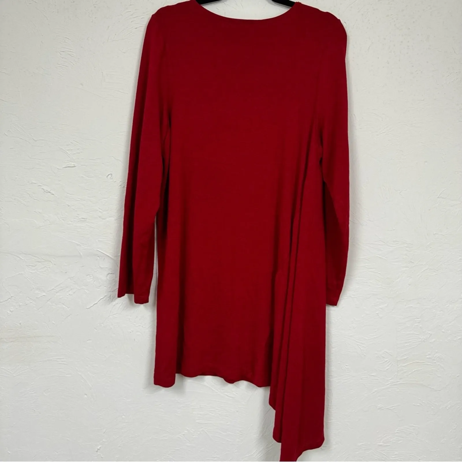 Bryn Walker Red Asymmetrical Hem Lagenlook Blouse Womens L Casual Long Sleeve - Image 8
