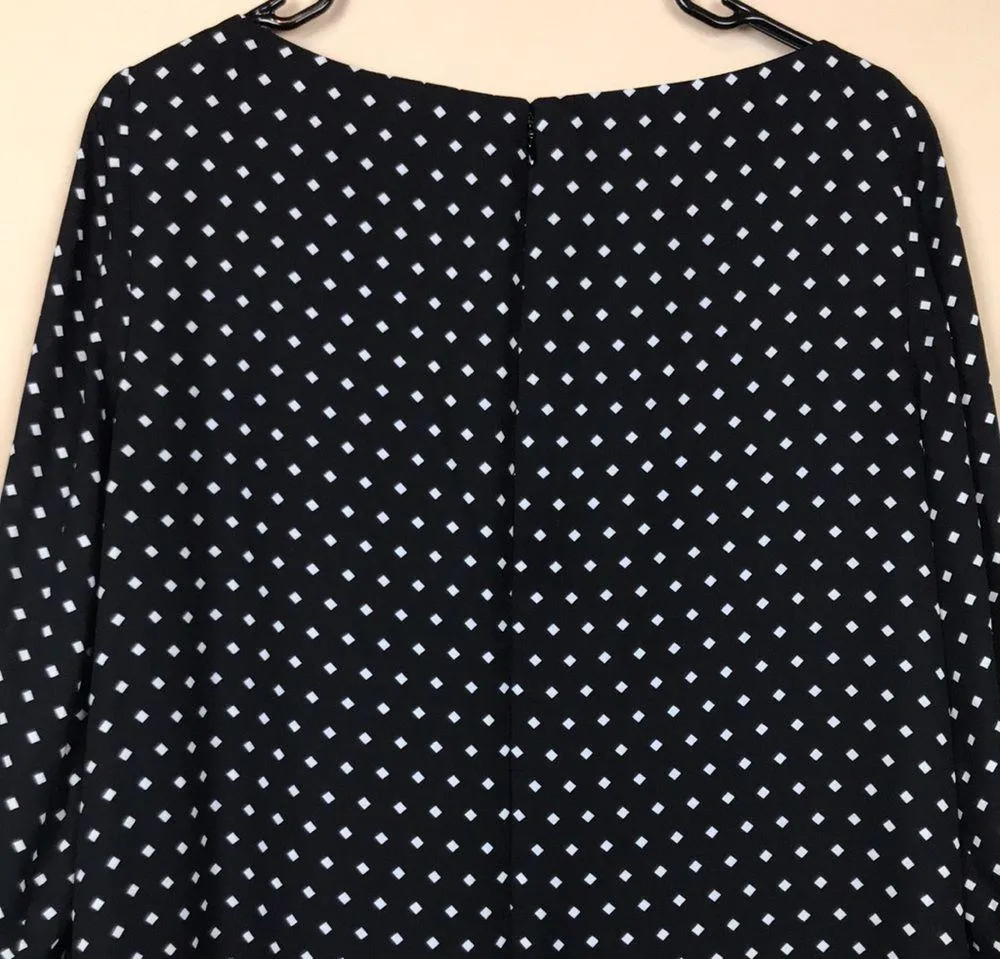 Tahari Women’s Diamond Pattern Black White Keyhole Tie Long Sleeve Shift Dress - Image 6