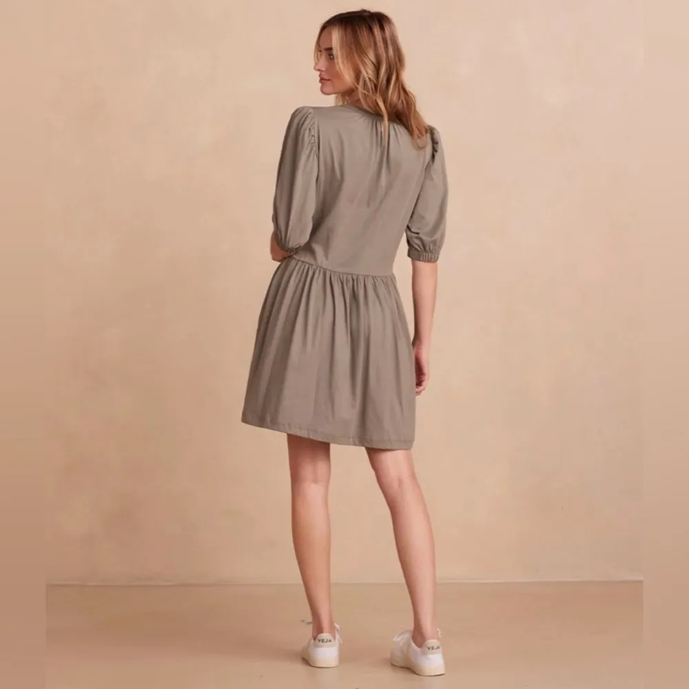 🆕 NWT Summersalt The Luxe Pima Puff Sleeve Mini Dress Drop Waist Pocket Green 1X - Image 5