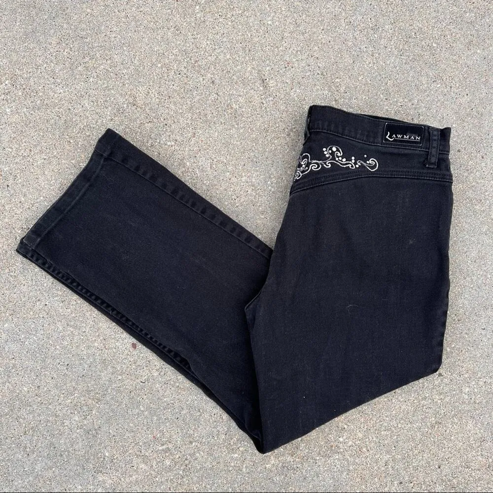 Vintage 90s Lawman black bootcut bareback western jeans with embroidery - Image 2
