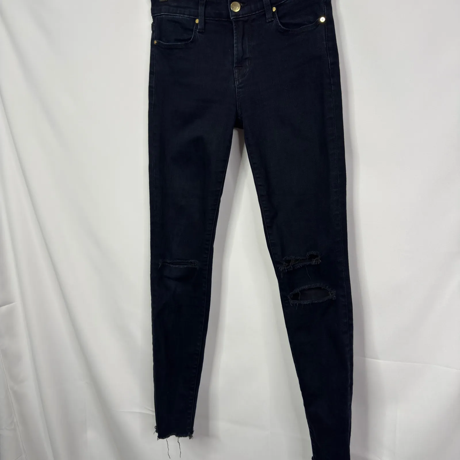 J Brand Skinny Jeans Women's Black Distressed Ripped High Rise Raw Hem Size 25 - Image 5
