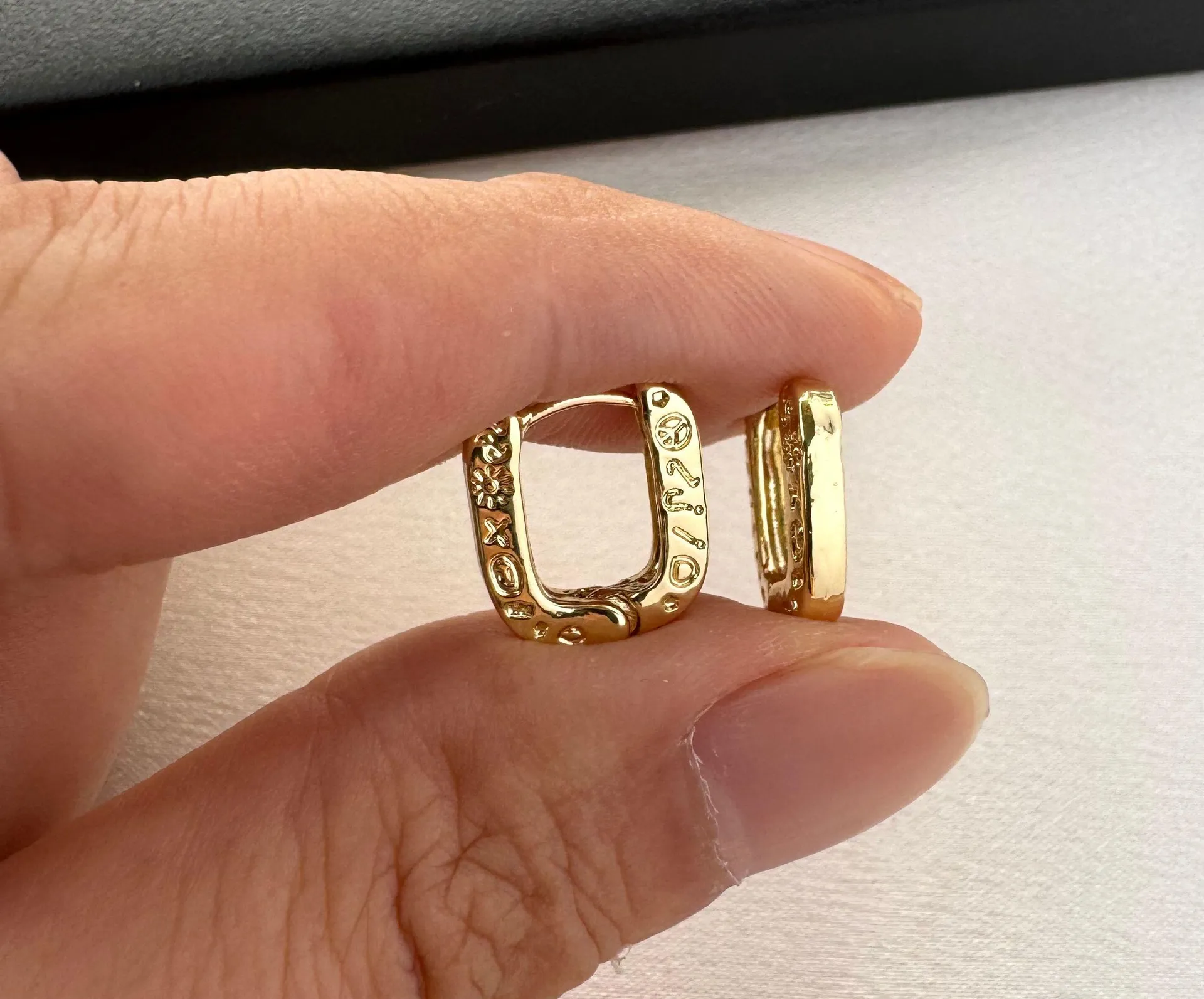 Small Geometric Square Hoop Earrings for Women Gold - Image 5