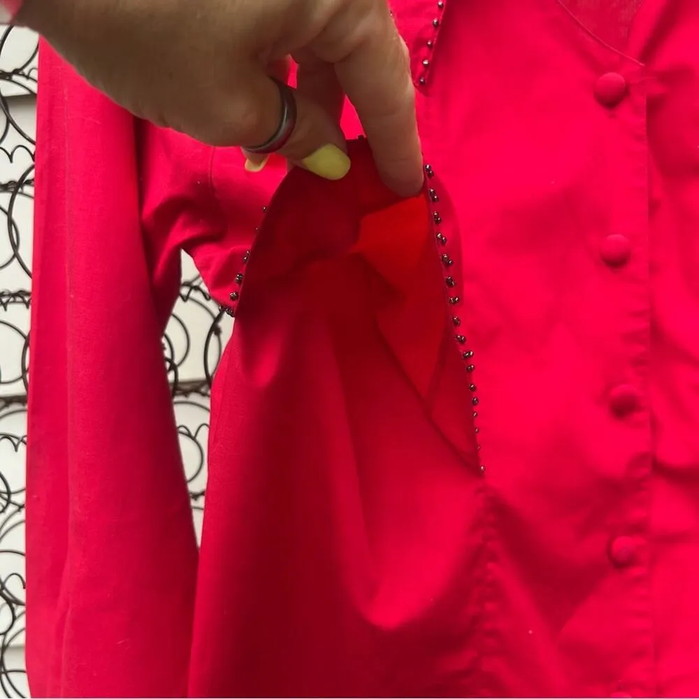 Vintage 90s Wrangler Red cape beaded sweetheart neckline western shirt M/L? - Image 4