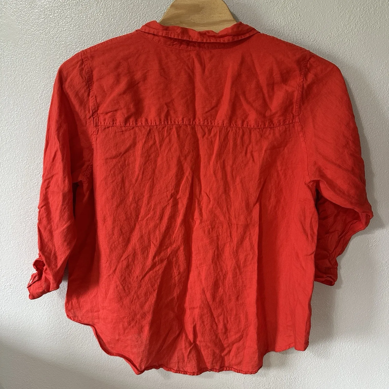 SIGRID OLSEN Women's Size 3X Coral Linen Button-Front Shirt Roll-Tab Sleeve - Image 3