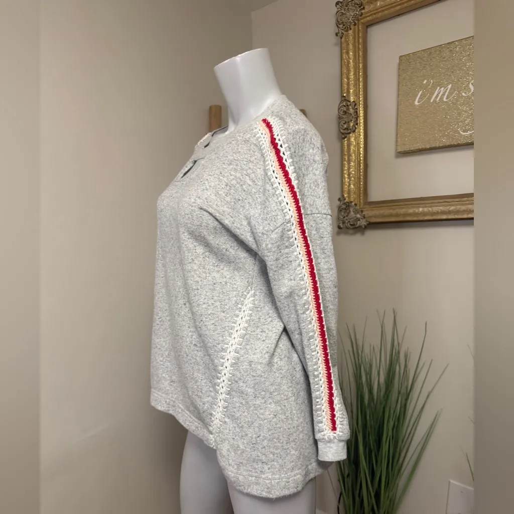 Democracy Grey Sweatshirt Red Pink And White Crochet Detail On Arms Small - Image 4