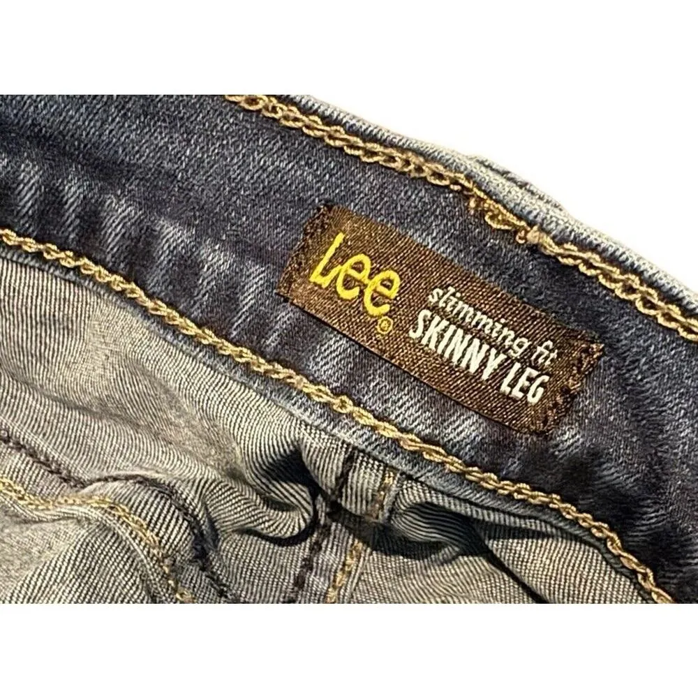 Lee Slimming Fit Skinny Leg Mid Rise Jeans 12P 12 Petite Dark Blue Wash READ - Image 4