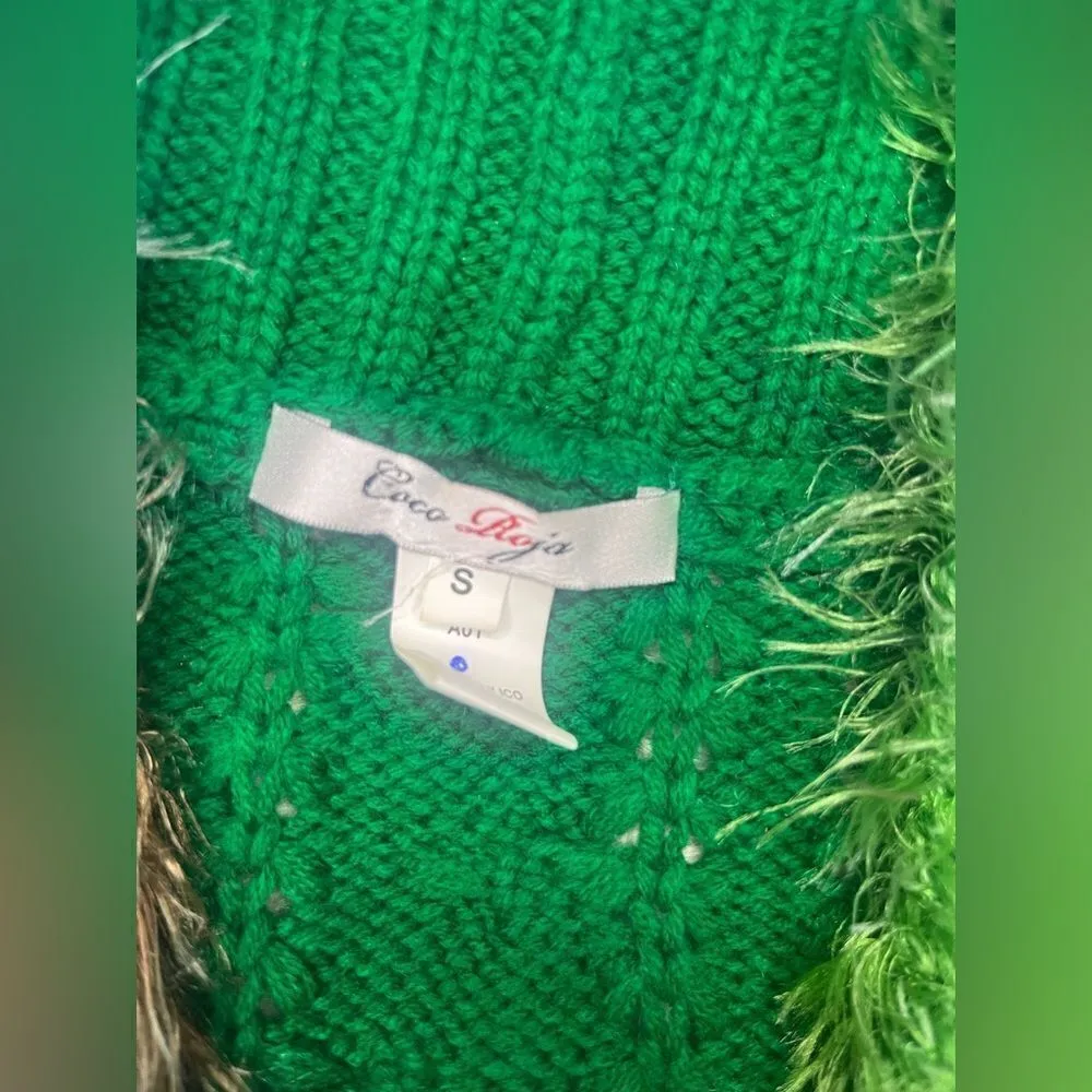 Coco Roja multi colored eyelash knit sleeveless open sweater sz small Green - Image 2