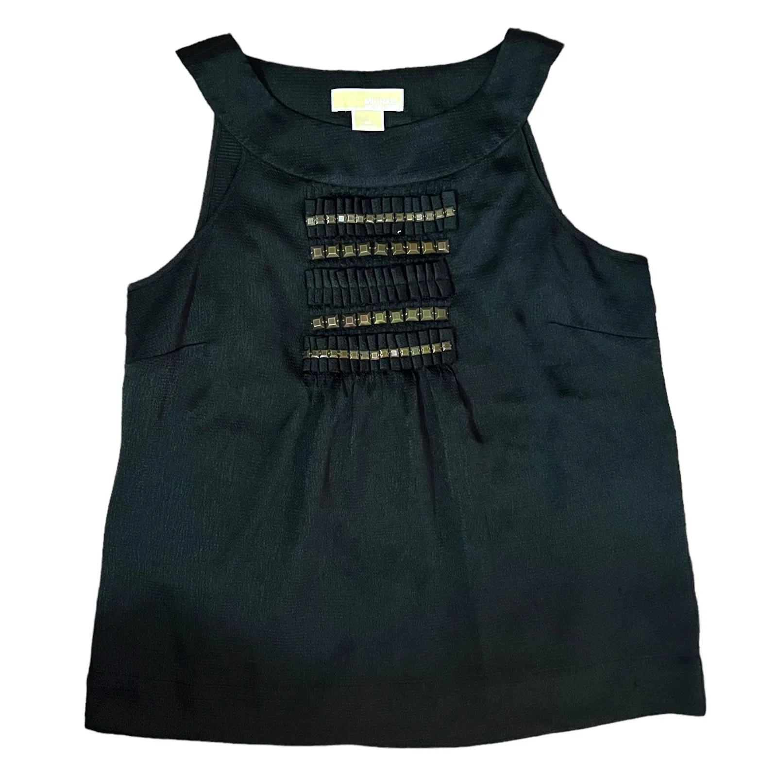 MICHAEL Michael Kors (M) Pleated Back Front Metal Detail Sleeveless Blouse Top Black Size M - Image 9