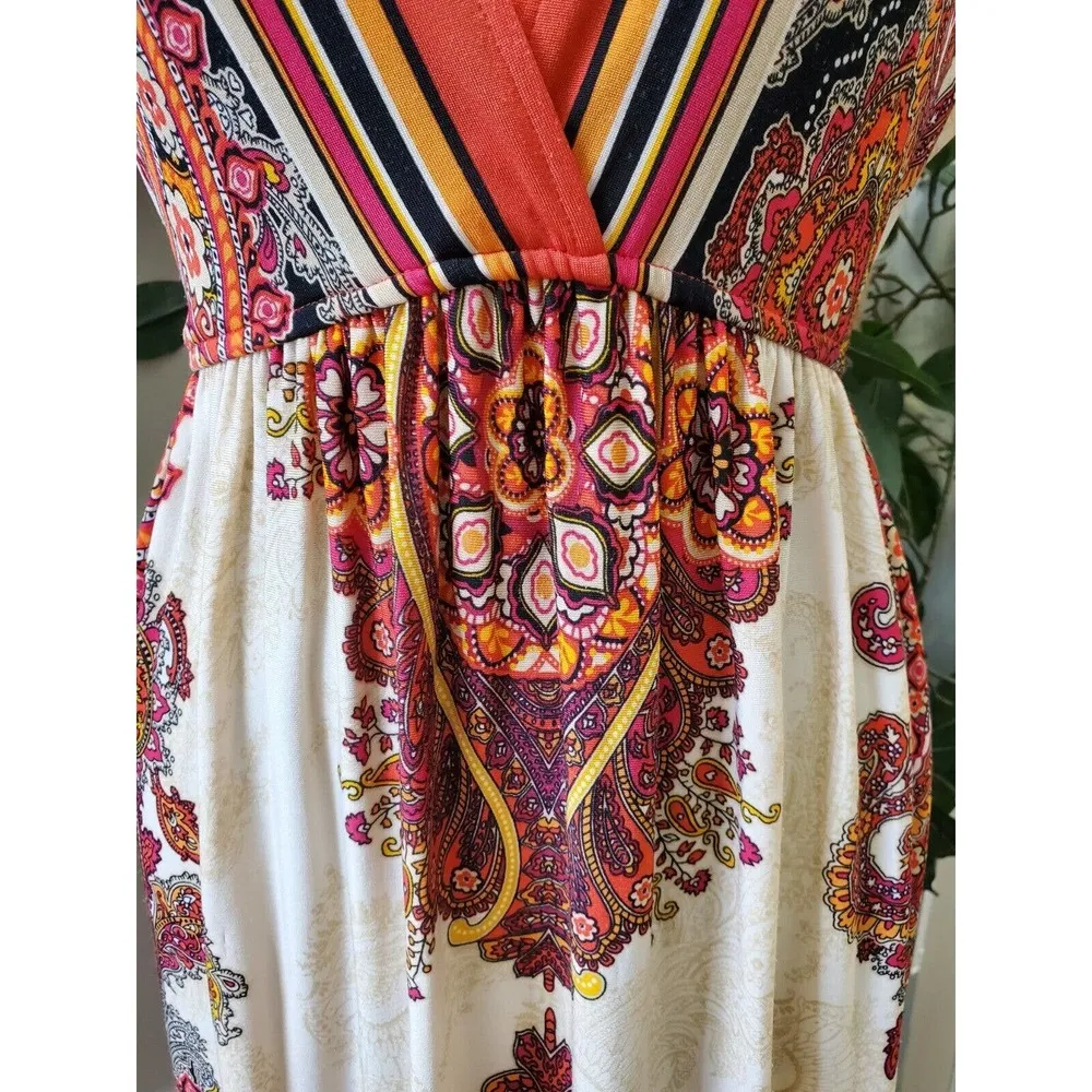 Bailey Blue Women Multicolor Polyester V-Neck Short Sleeve Long Maxi Dress Small - Image 3