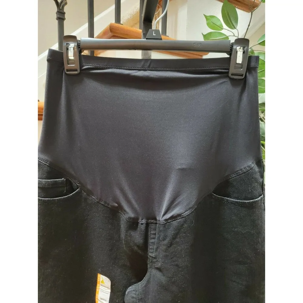 Tme and Tru Materni Black Cotton Mid Rise Comfort Waist Casual Pants Size Medium - Image 2