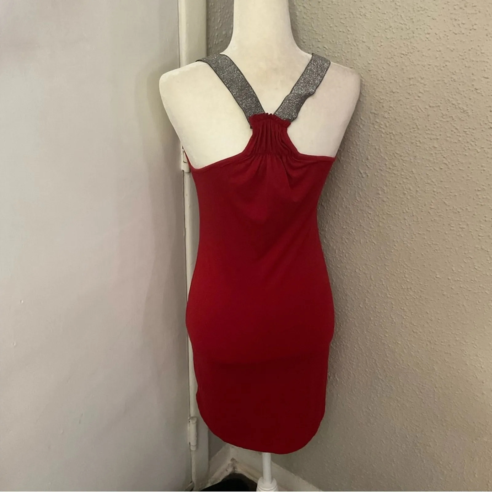 Esther Red/Silver Sleeveless Ruffled Racerback Mini Dress L Boho Coquette Girl Red Size L - Image 2