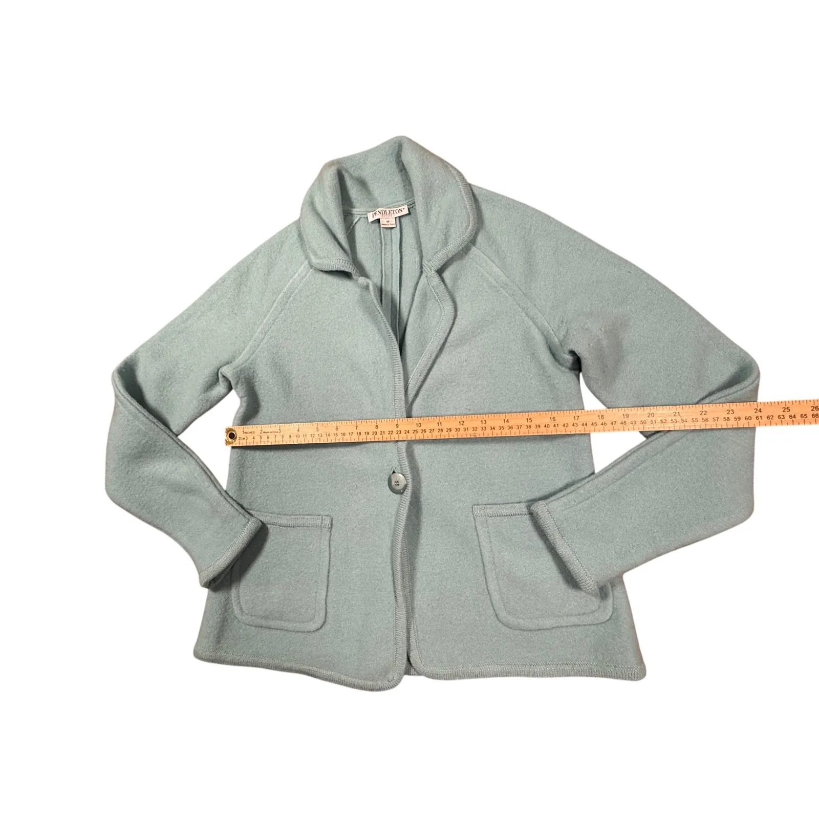 Pendleton Women's Wool Blend One Button Blazer Jacket‎ - Light Blue, Pockets - Image 8