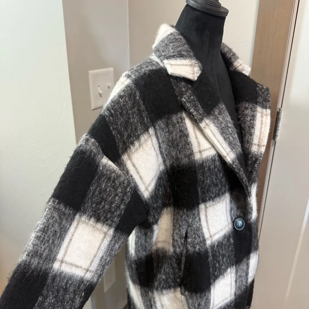 Karen Kane Plaid Fringe Jacket Black‎ White Front Button Notch Collar Winter S - Image 4