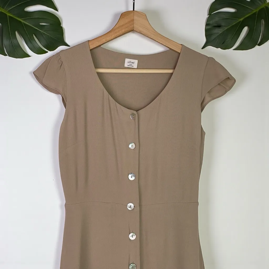 Wilfred Aritzia Capulet Cap Sleeve Button Front Dress in Beige - Image 6