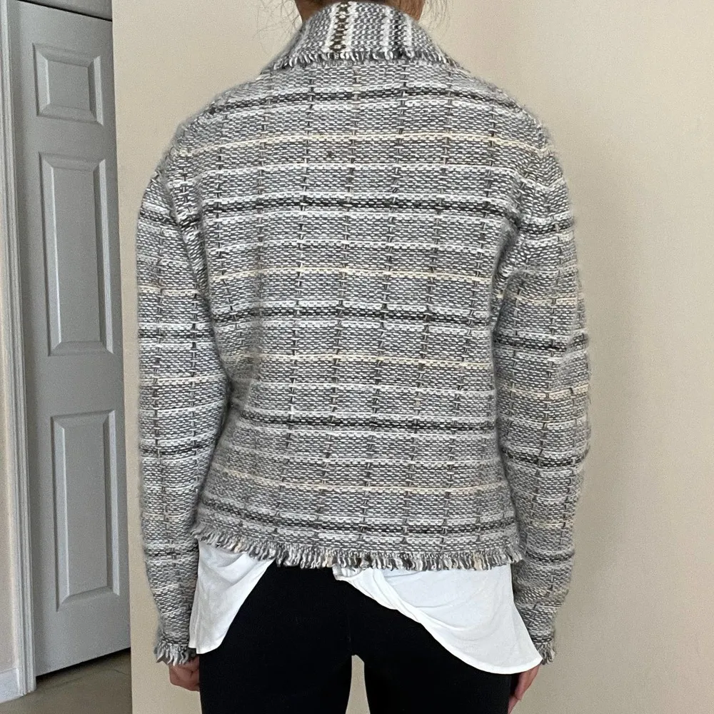 BANANA REPUBLIC Women's Angora & Wool Blend Grey Beige Tan Cardigan Size L - Image 11