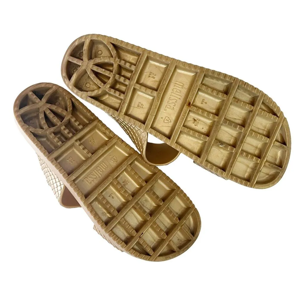 Melissa x Baja East Cosmic Python Embossed Slide Sandals PVC Gold Brown Size 9 - Image 7