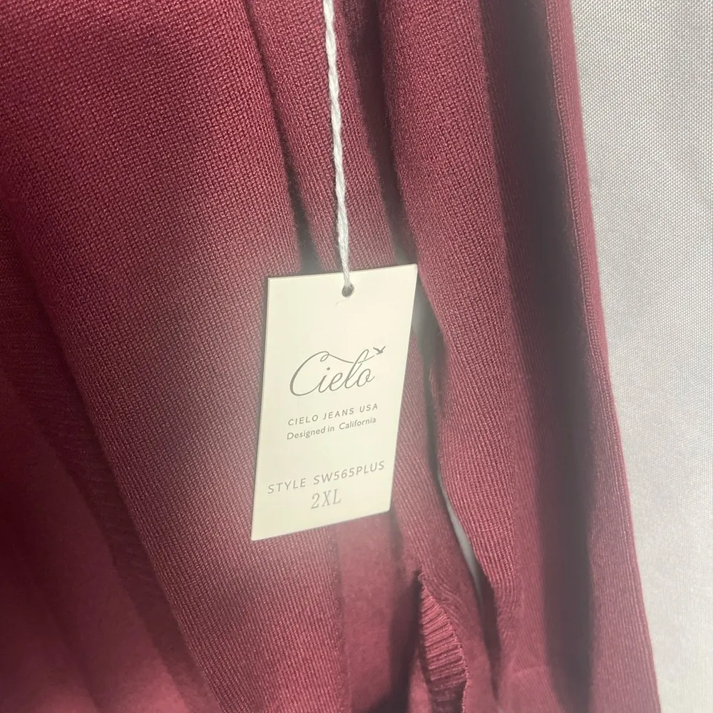 Cielo NWT Women’s Plus Size 2XL Burgundy Open Front Cardigan Front Pockets Knit Red - Image 4