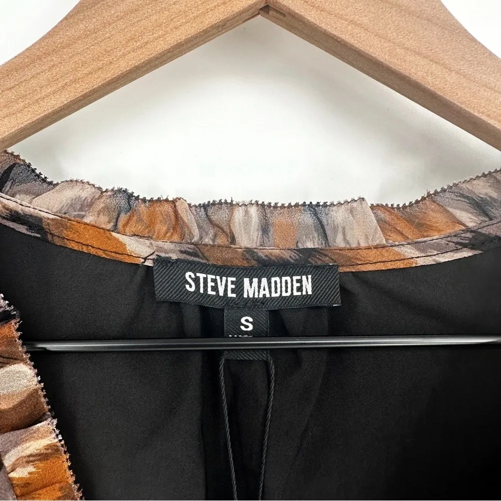 NEW Steve Madden Hollis Brushstroke Chiffon Blouse Top Black Tan Women's S - Image 7