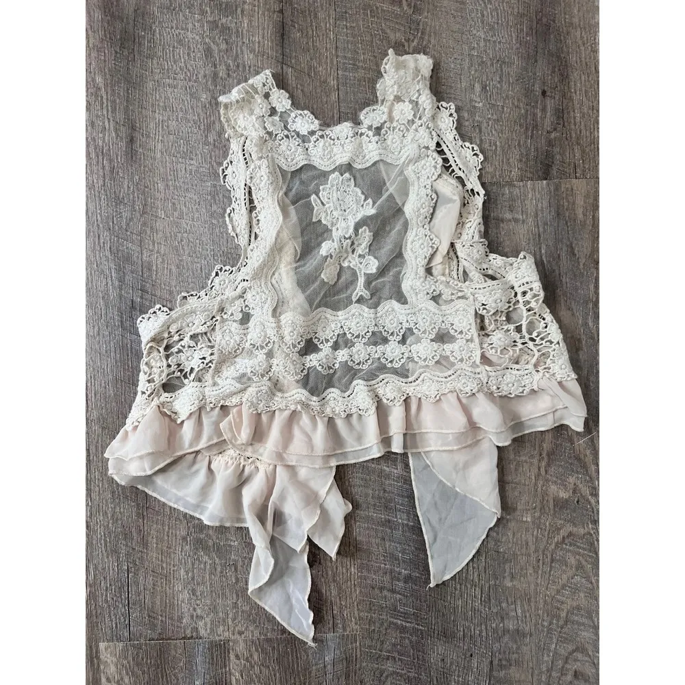 Lace Crochet Vest Open Front Sheer Bohemian Festival Cover Up Umgee USA size M/L - Image 6