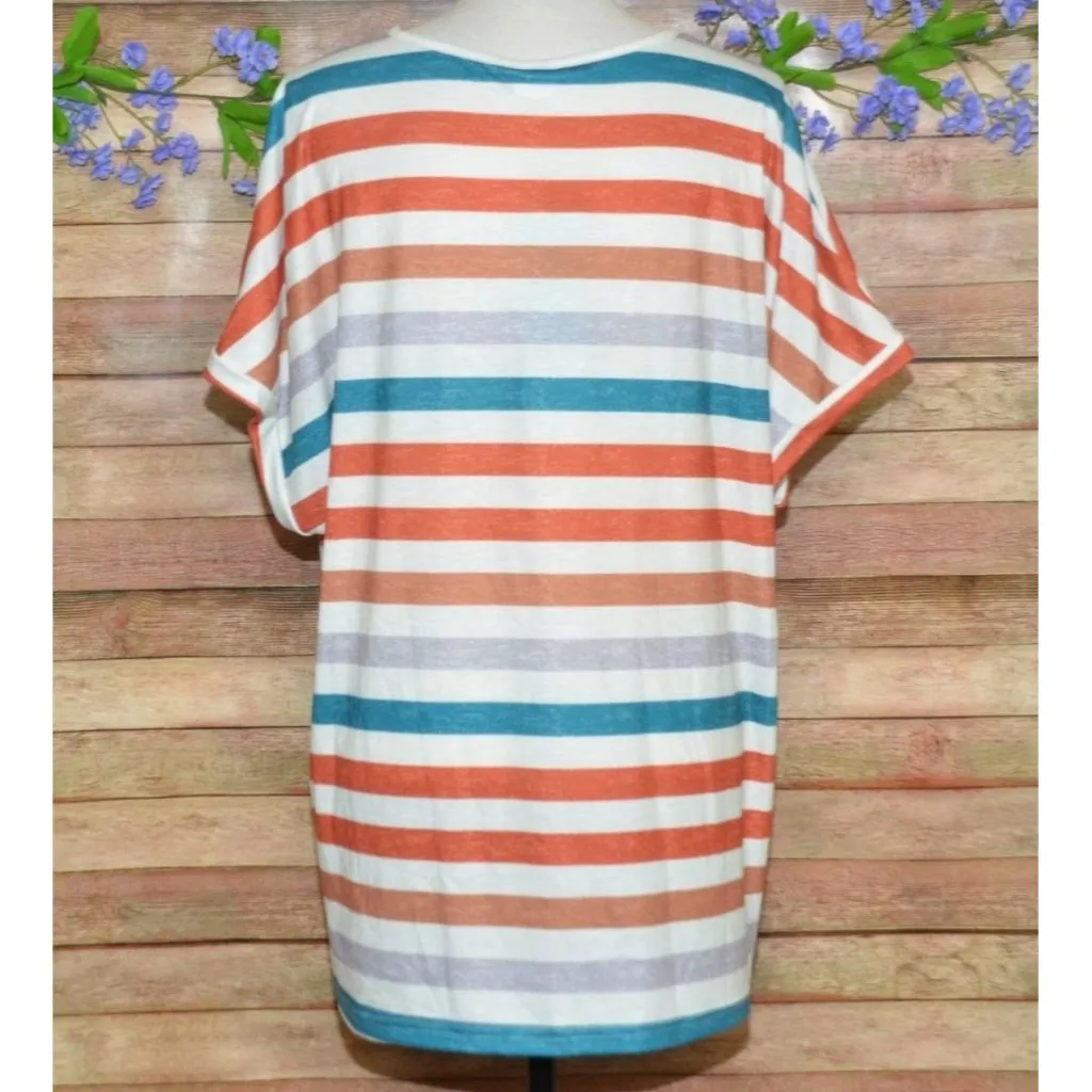 NWT Miholl Ladies Striped Short Cap Sleeve V - Image 5